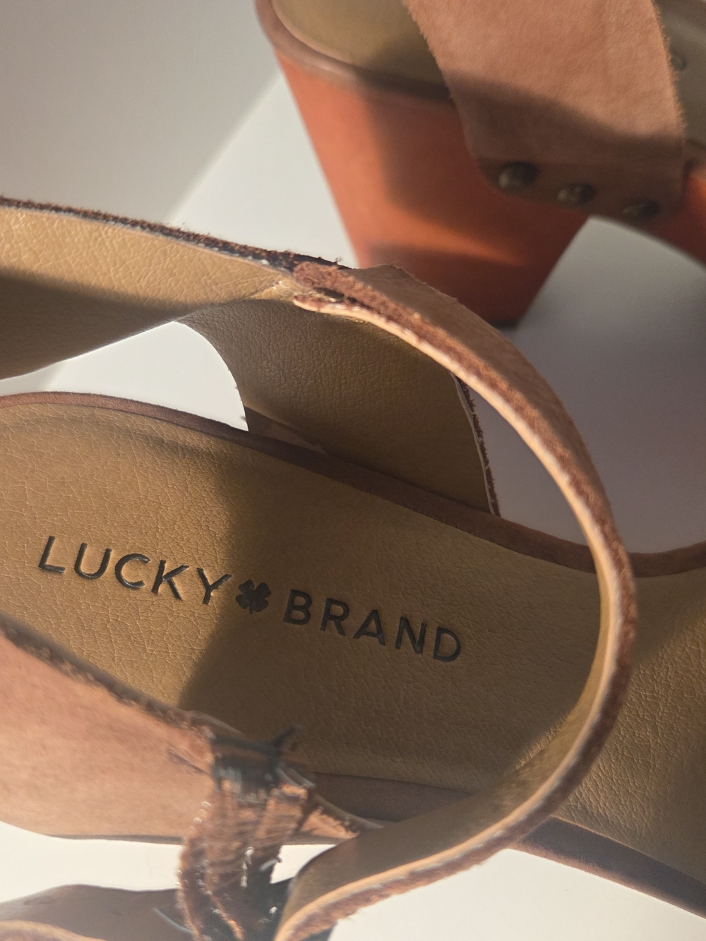 Lucky Brand Brown Suede Wooden Platform Sandals - Women's Size 9M - Picture 12 of 14